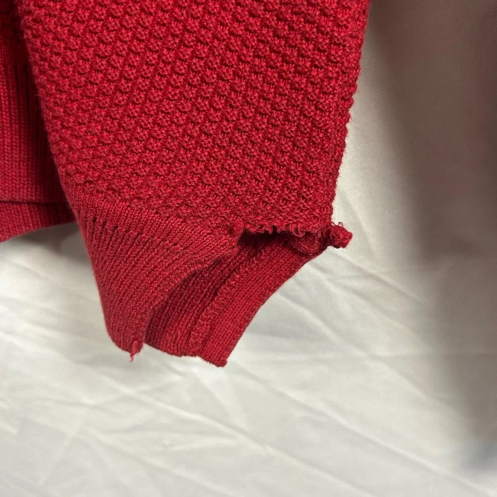 Tommy‎ Bahama Sweater Mens XL Red V-Neck Waffle Knit Cotton Long Sleeve